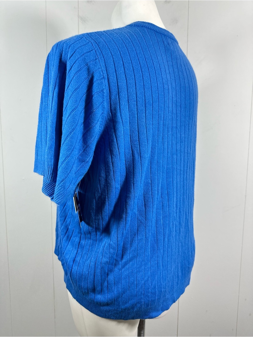 NEW Sag Harbor Sz 1X Plus Womens Cable & Ribbed Knit Blue Short Sleeve Top Shirt - Picture 3 of 8